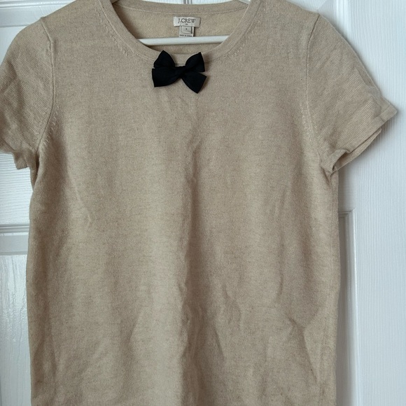 J. Crew Womens Beige Knit Top with Black Bow - Picture 1 of 5